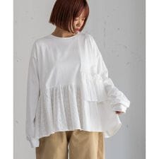 異素材mixデザインヘムトップス