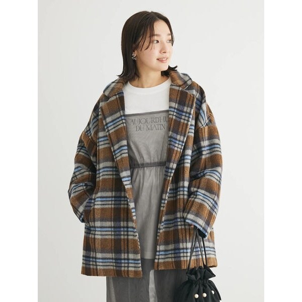 ELENCARE DUE シャギーチェックミドルコート | グリーンパークス(Green
