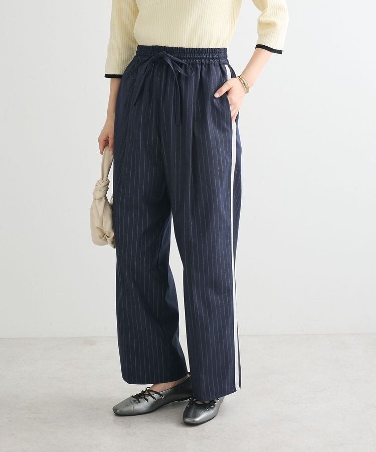 【AUBREY】サイドラインラメパンツ - FREE / ブラック　新品未使用 ラメピンストライプサイドラインパンツ | グリーンパークス(Green