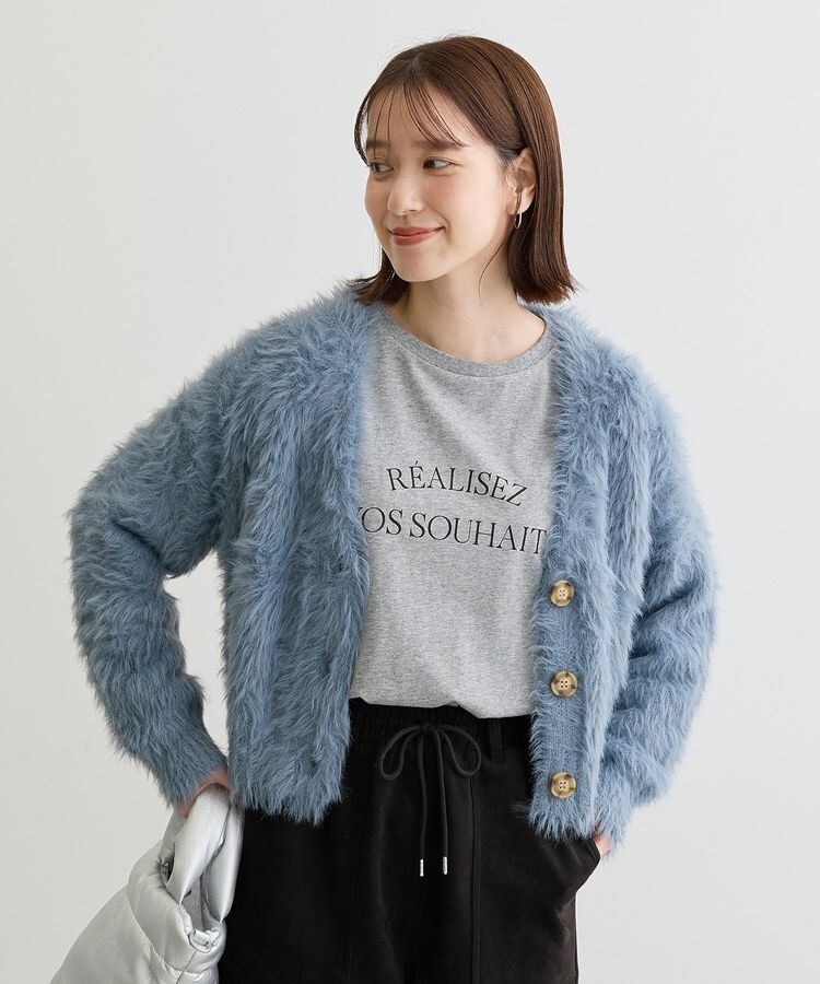 SUGAR SPOON 花ボタン 紺色 ネイビー ニット 長袖 カーディガン