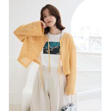インド綿 前後2way メッシュショート丈カーディガン