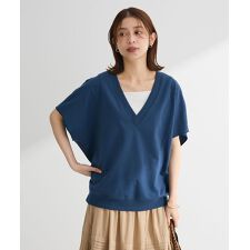 深Vネックミニ裏毛フレンチスリーブプルオーバー