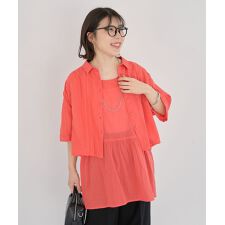 インド綿 SET2点 ギャザーシャツ+布帛インナー