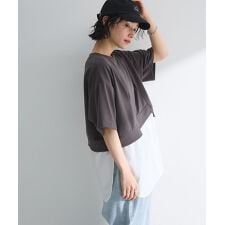 裾タックミニ裏毛シャツドッキングチュニック