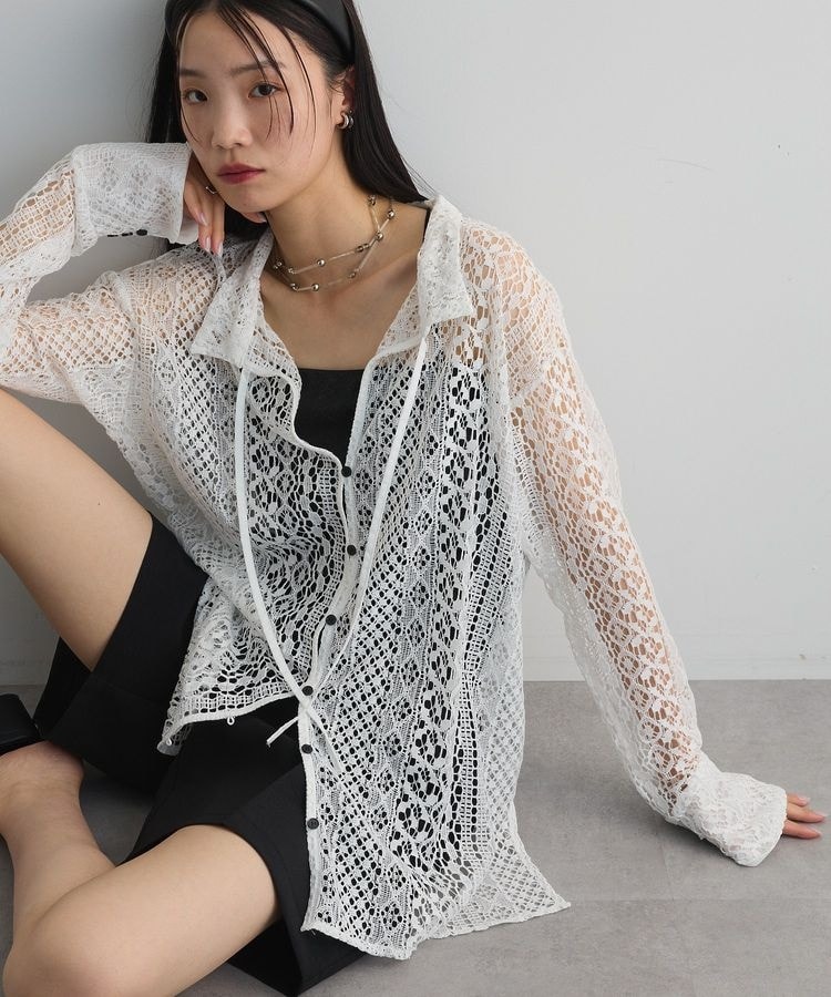 2WAYリボン付きレースシャツ | アンリエットミュゼ(AnriettMusee