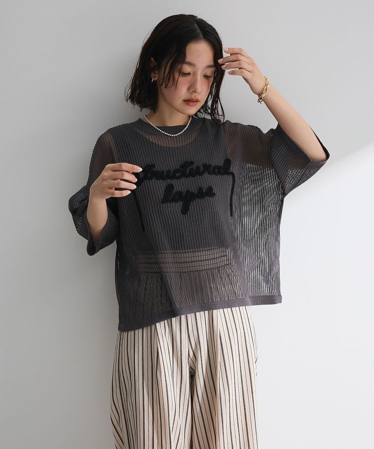 専用！透かし柄ハーフスリーブニット テープロゴ透かしニット