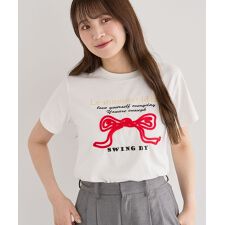・swing by リボンモチーフコード刺繍TEE