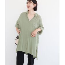 ターンバック長袖レーヨンチュニック