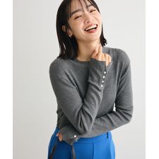 袖口金釦リブニットプルオーバー