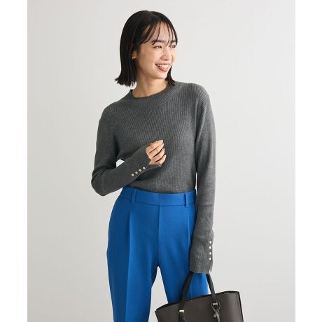 袖口金釦リブニットプルオーバー