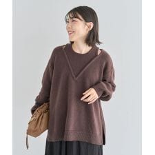 フェイクレイヤードVネックニットプルオーバー