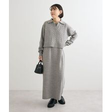 SET2点ケーブルベスト+ニットワンピース