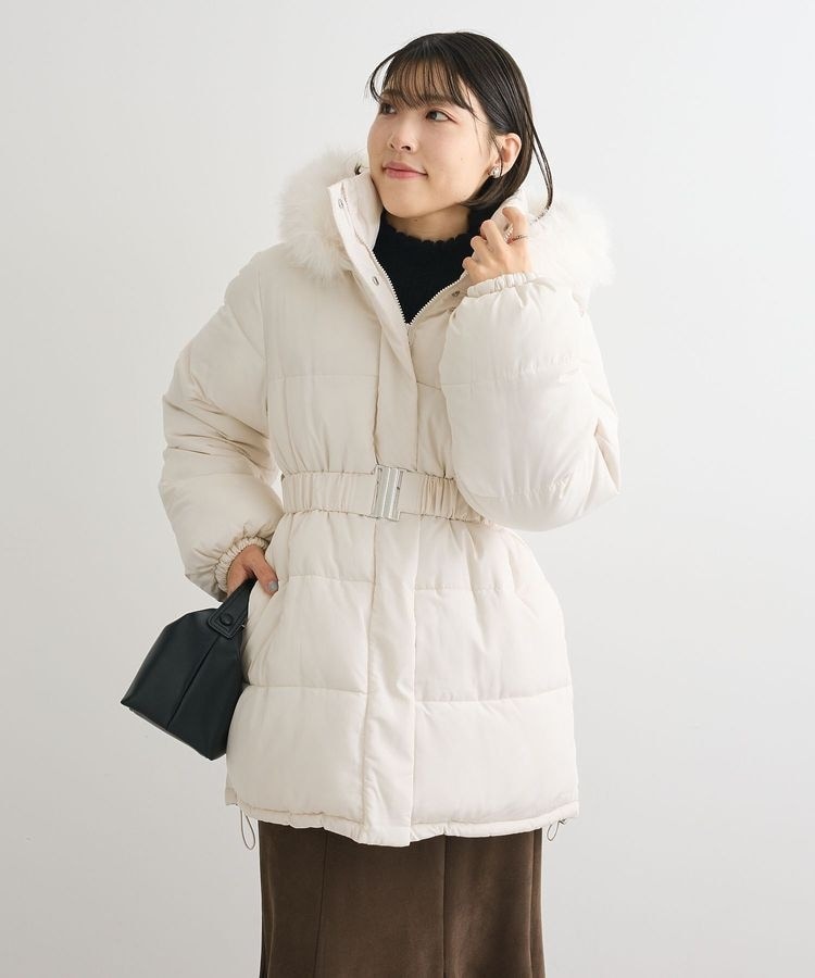 TAION:〈手洗い可能〉パイピング クルーネック ロング ダウン コート