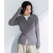 襟付きリブニットカーディガン