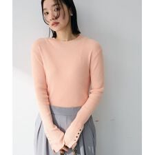 袖口金釦リブニットプルオーバー