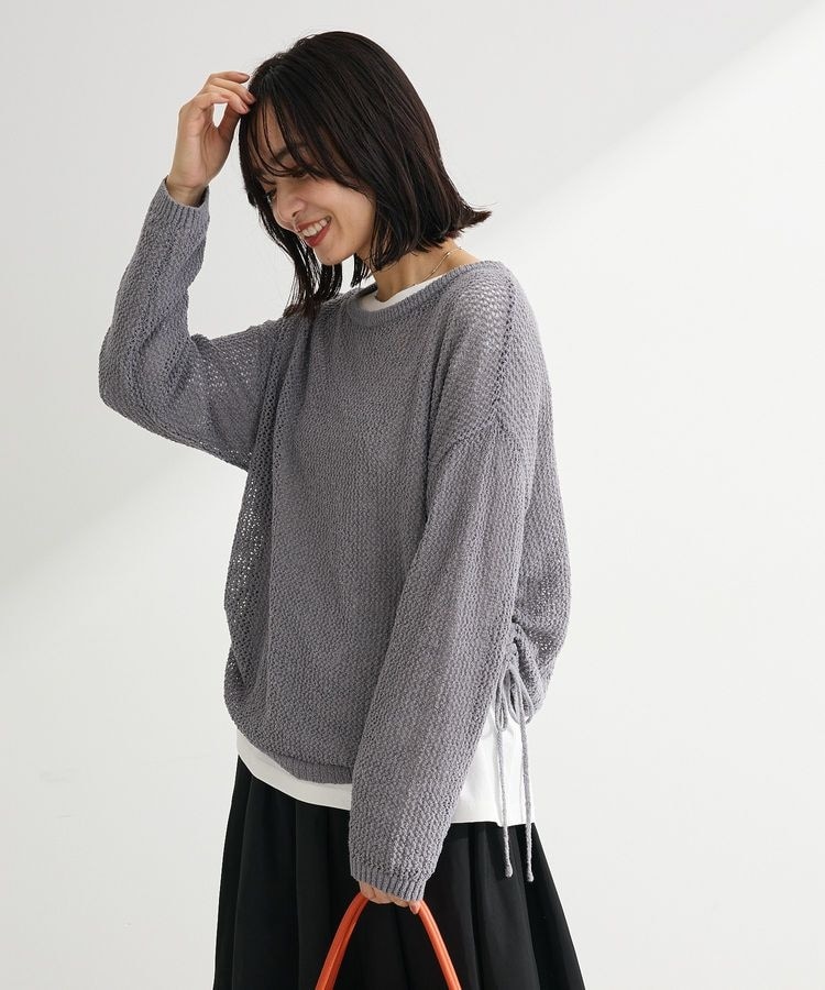 サイドシャーリング透かし編みニットプルオーバー