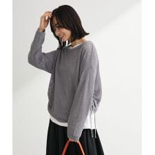 サイドシャーリング透かし編みニットプルオーバー