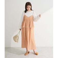 ペプラムチェックキャミワンピース