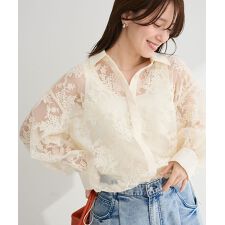 オーガン刺繍比翼シャツ