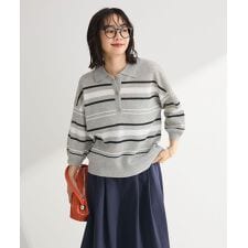 衿付き7分袖ニットプルオーバー