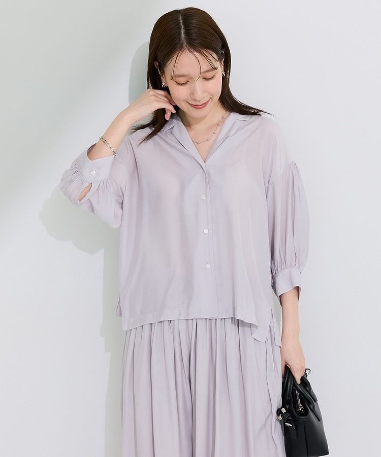 接触冷感シルキータッチローンオープンカラーシャツ | グリーン