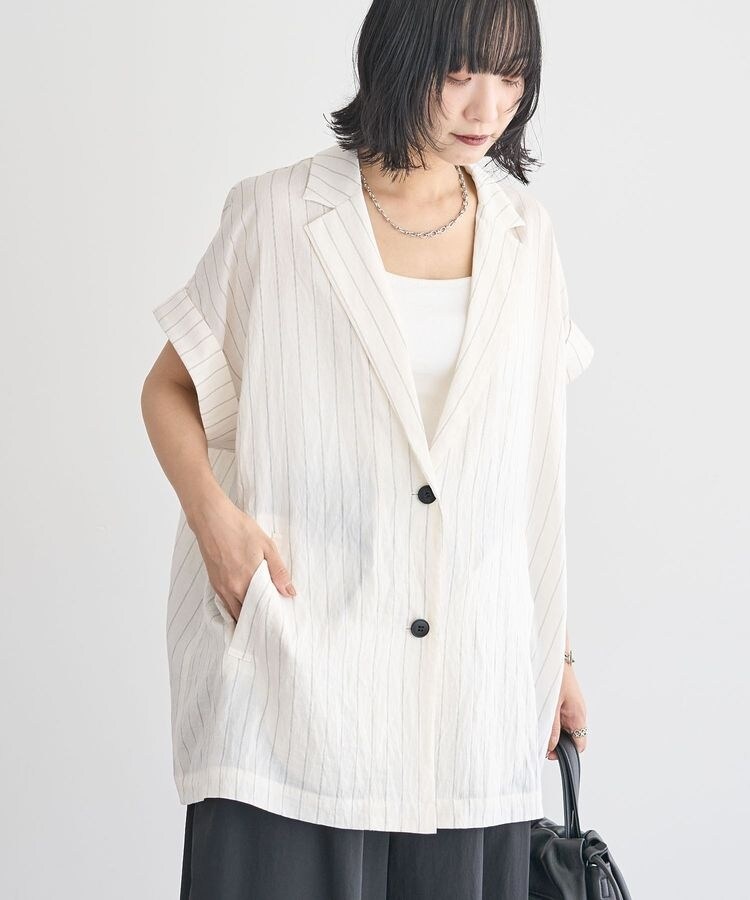Laube Blanc フレンチスリーブジャケット ダークグレー ミディ丈フレンチスリーブジャケット | グリーンパークス(Green Parks