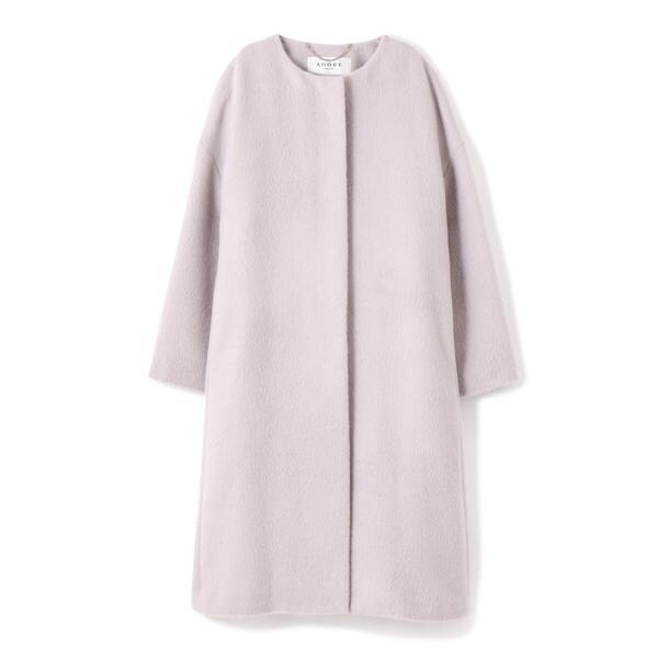 【極美品】アドーア スーリーアルパカシャギーノーカラーロングコート ペールグレー 希少大人気【美品】アドーア アルパカシャギーノーカラーロングコート