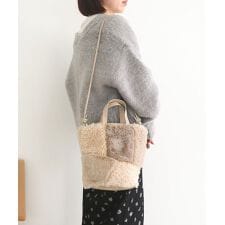 【デイリー/ミディアムサイズ/2way】ファー切り替え2wayトートバッグ