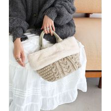 【デイリー/ミディアムサイズ/プレゼント】ニットフェイクファートートバッグ