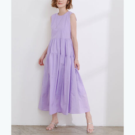 コットンクルーネックティアードワンピース