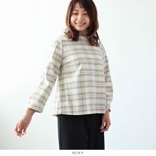 【大きいサイズ】チェック柄 ロールカラー クラシカル ブラウス