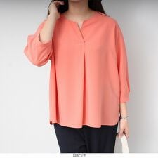【L～5L】【fleur】スキッパー タックスリーブ ブラウス