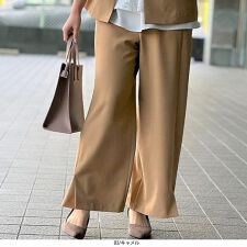 【L～5L】【fleur】麻調 サイドシーム ワイド パンツ