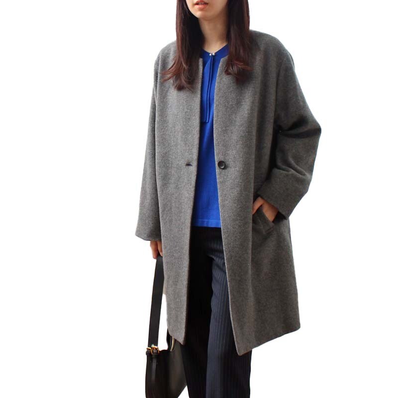 【新品】ナチュラルビューティーベーシック　ウールビーバーノーカラーコート　ミント 新品】ナチュラルビューティーベーシック ウールビーバーノーカラー