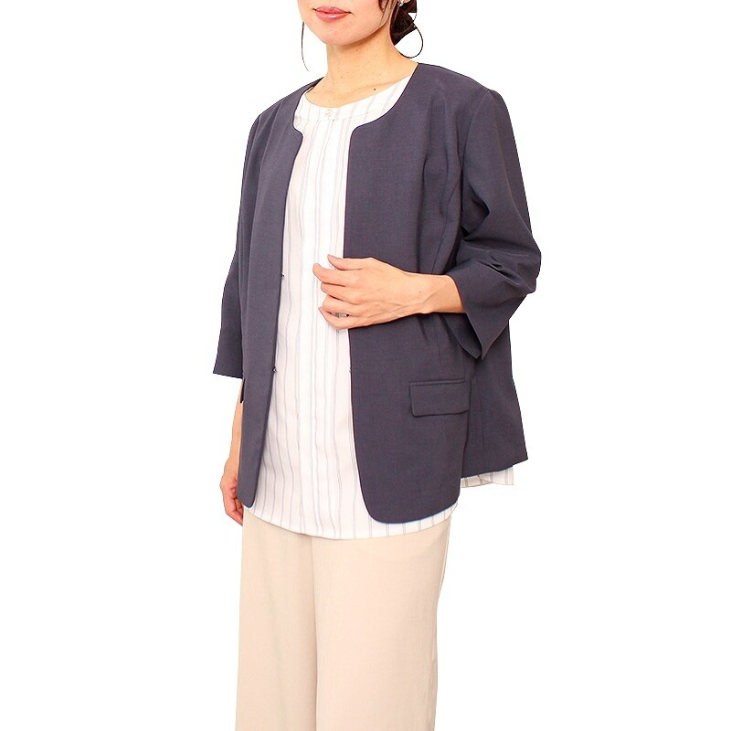 ルルウィルビー 総レース スプリングコート ノーカラー 花柄 リボン 水色 2