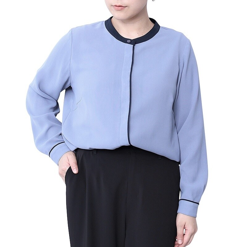 【fleur】【Ｌ〜５Ｌ】ドビーストライプフリルカラーブラウス fleur by mint breeze ブラウス シャツ 「L〜5L 大きいサイズ