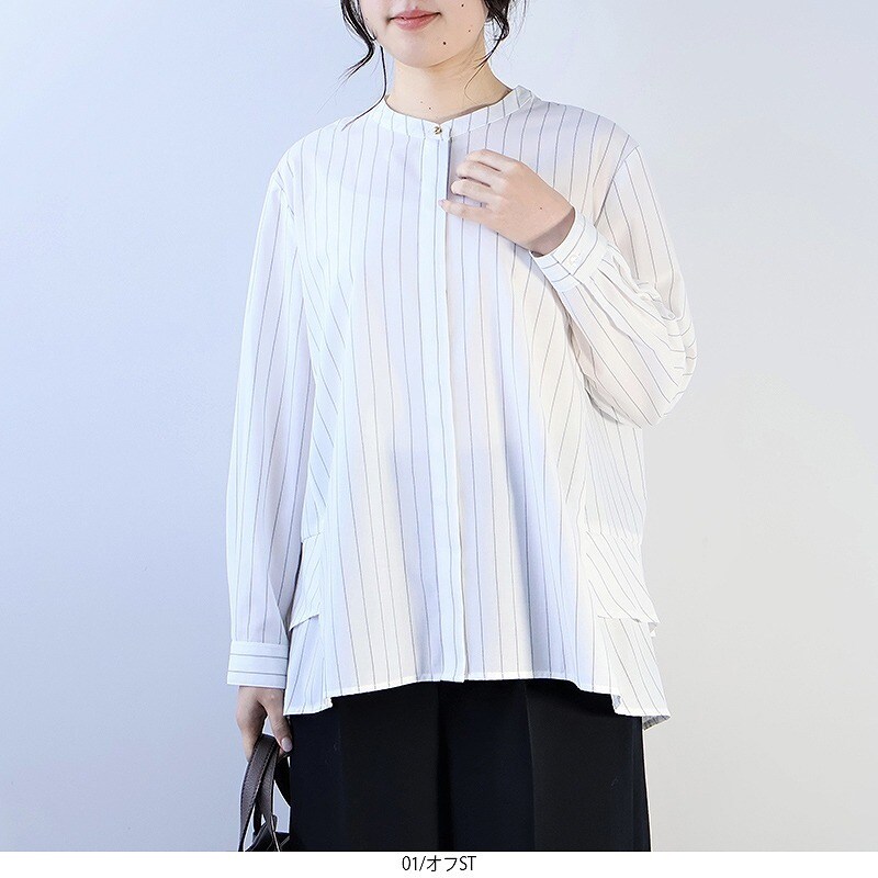 【fleur】【Ｌ〜５Ｌ】幾何柄 フリル ネック ブラウス 楽天市場】【fleur】【L〜5L】幾何柄 フリル ネック ブラウス