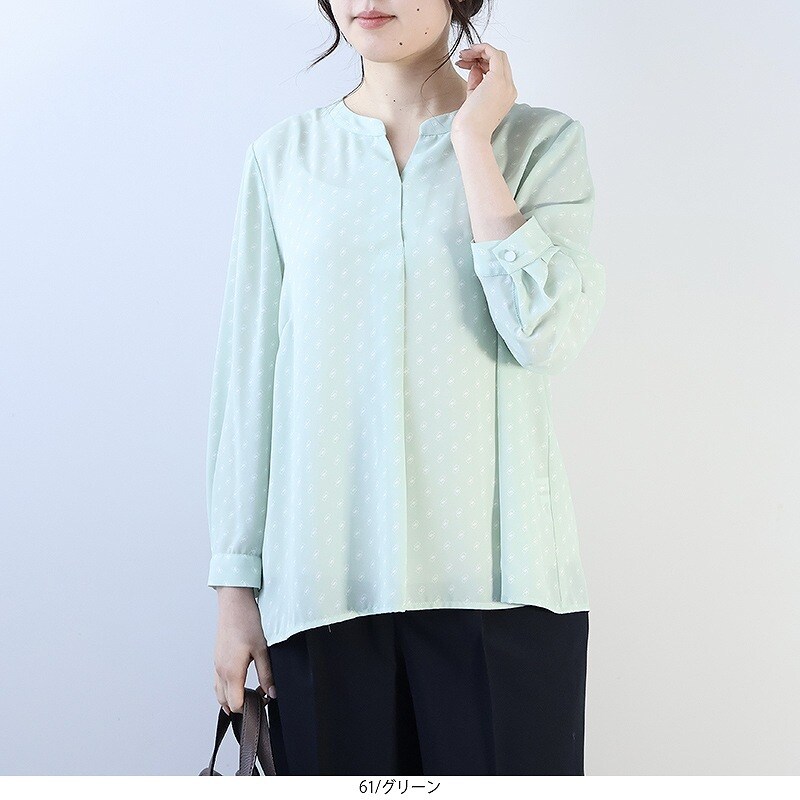 【fleur】【Ｌ〜５Ｌ】幾何柄 フリル ネック ブラウス 楽天市場】【fleur】【L〜5L】幾何柄 フリル ネック ブラウス