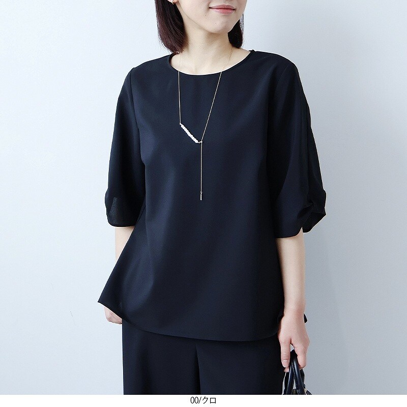 【fleur】【Ｌ〜５Ｌ】【セットアップ】【多機能】ドライサッカーバックフレアブラウス fleur】【L～5L】【セットアップ】【多機能】ドライサッカー