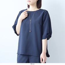 フルールbyミントブリーズ(fleur by mint breeze)の【大きいサイズ】【イージーケア】【セットアップ】リネンライク変形スリーブブラウス