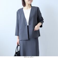 【大きいサイズ】【多機能】麻調ドビーノーカラージャケット