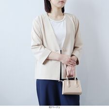 【fleur】【Ｌ～５Ｌ】【多機能】麻調ドビーノーカラージャケット
