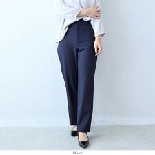 【fleur】【Ｌ～５Ｌ】【イージーケア】コンパクトツイルストレッチストレートパンツ