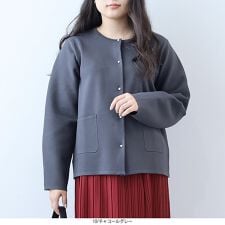 【大きいサイズ】【抗ピル/ウォッシャブル】ふわ軽パールボタンニットジャケット