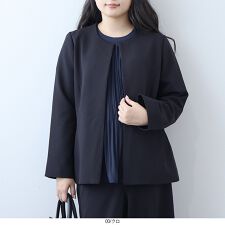 【大きいサイズ】【セットアップ】ふわもちジョーゼットノーカラージャケット