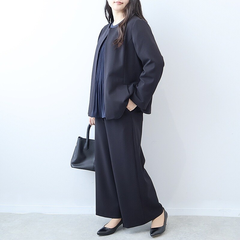 フルールbyミントブリーズ（fleur by mint breeze）/【大きいサイズ】【セットアップ】ふわもちジョーゼットノーカラージャケット 大きいサイズ】【セットアップ】ふわもちジョーゼットノーカラー