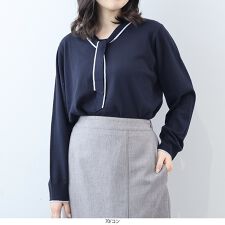 【大きいサイズ】配色ボウタイニットプルオーバー