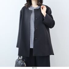 【大きいサイズ】【ウォッシャブル・アンチピリング】ウール調ツイルノーカラーショートコート