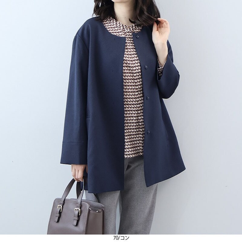 23区　ダブルクロスベロア ノーカラー ショート コート 44 大きいサイズ 黒 23区 ダブルクロスベロア ノーカラー ショート コート 44 大きいサイズ 黒