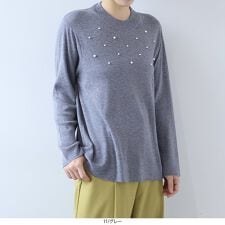 【大きいサイズ】パール使いハイネックニットプルオーバー